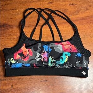 Strappy back Nicole Miller racerback bra multicolor floral graffiti design small